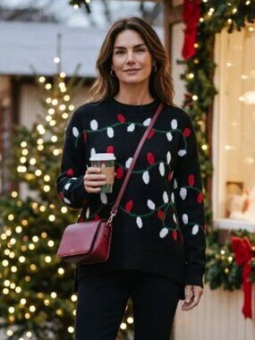Grace + Karma Holiday Festive Lights Black Sweater - Size M